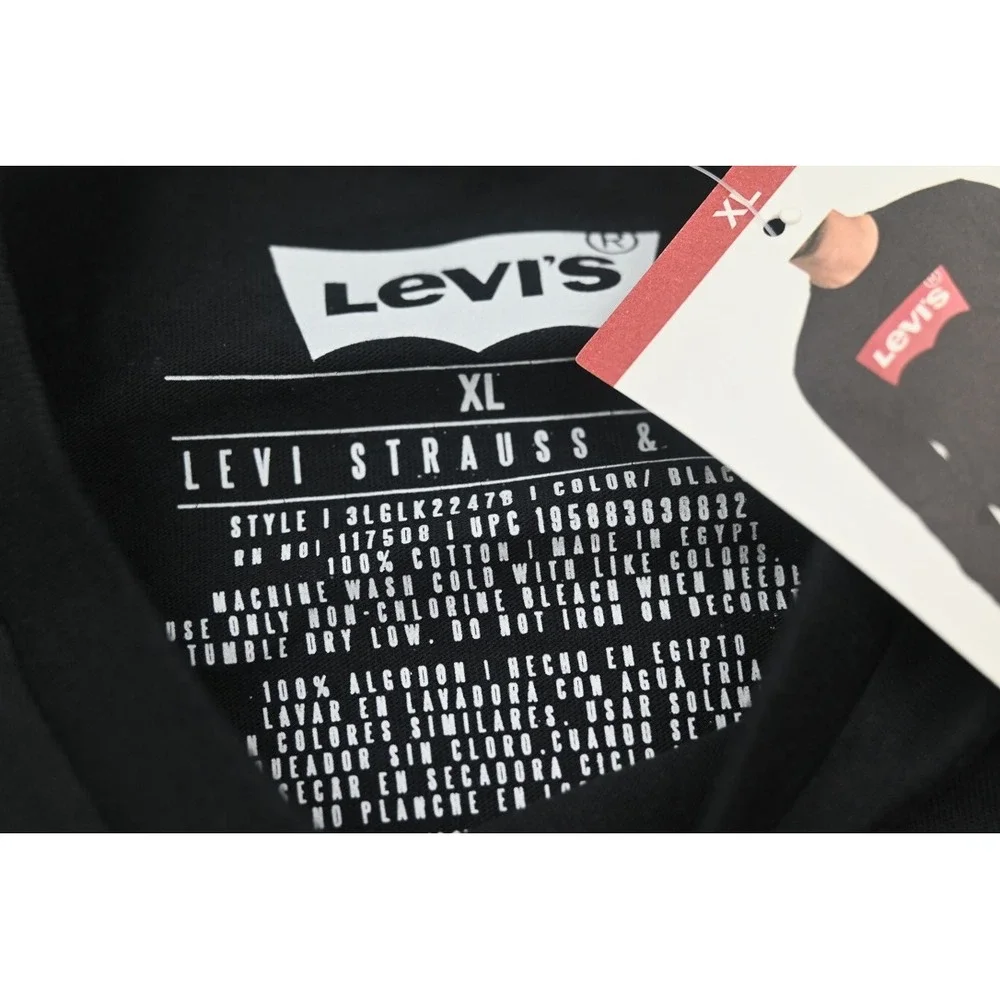Levis Mens Long Sleeve Graphic Tee Black Batwing Logo Cotton T-Shirt XL